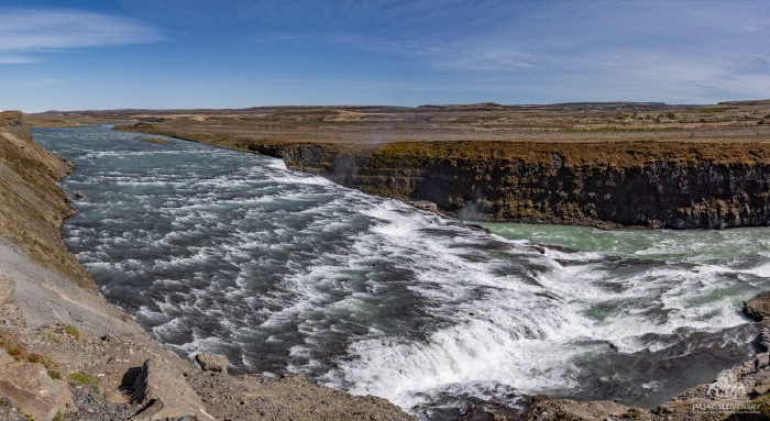 The upper cascade of Gullfoss folding over its first ledge