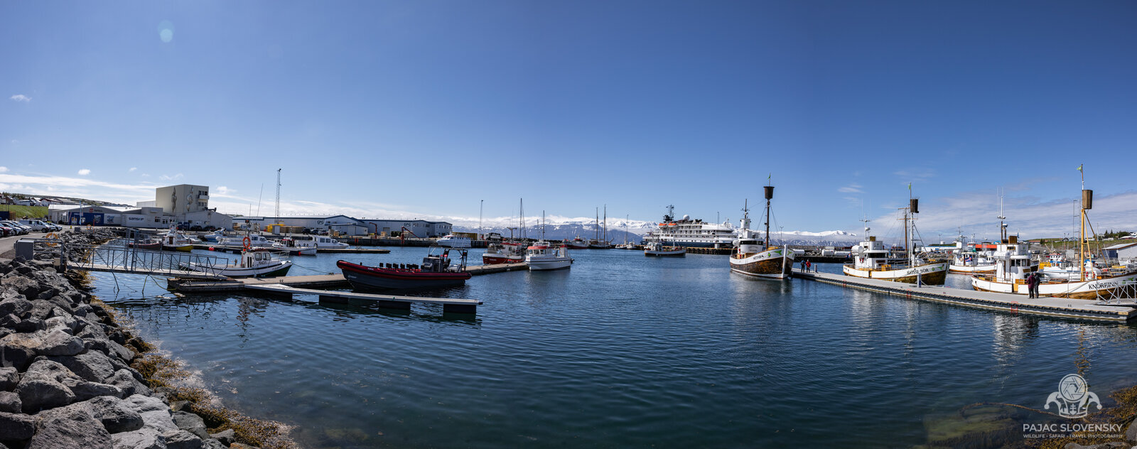 Traditional whale-watching schooners moored in Húsavík harbour