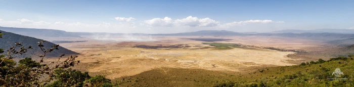 Wide vista over the Ngorongoro caldera and its distant lake