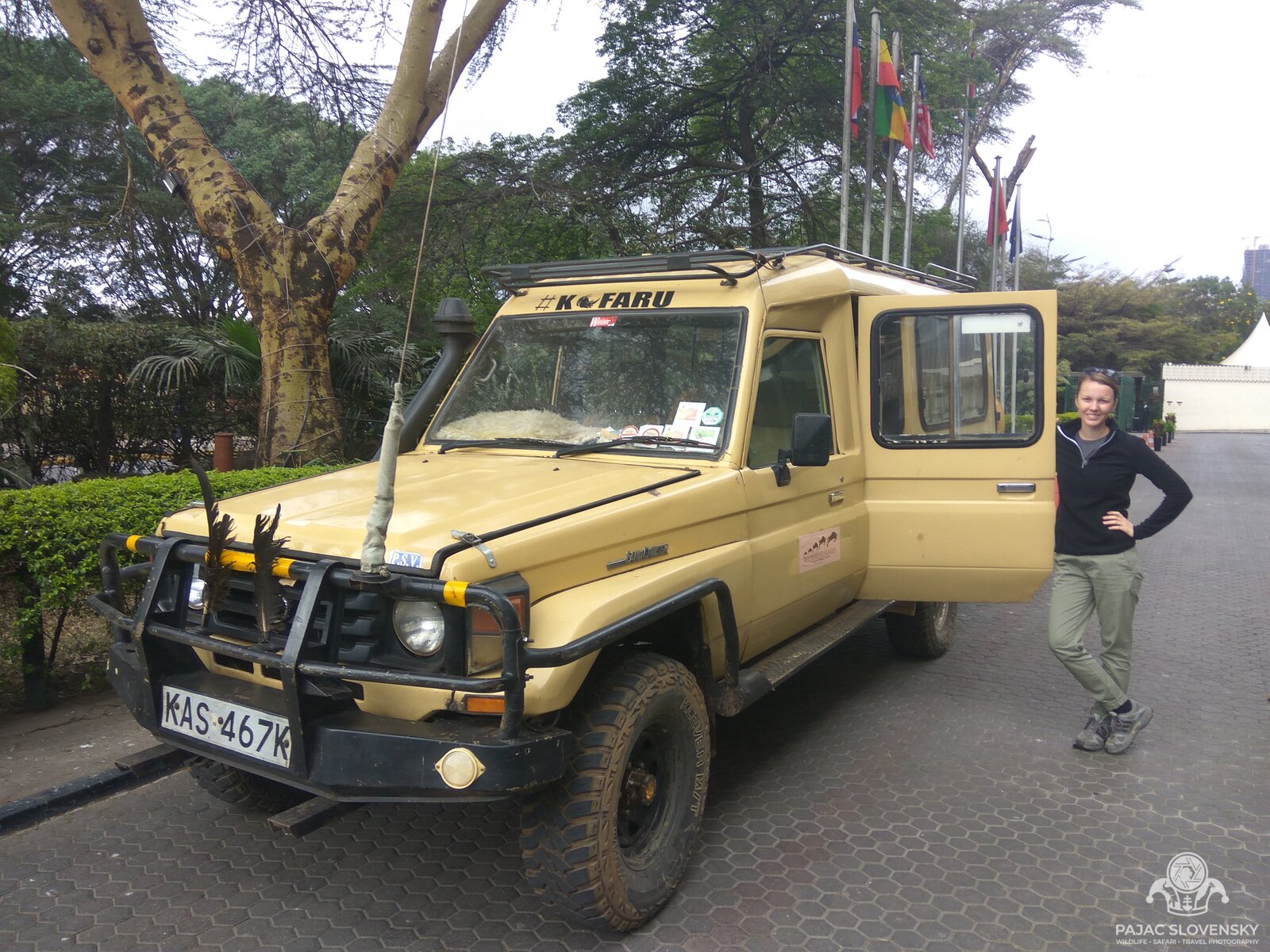 The safari Land Cruiser parked outside the Nairobi hotel on departure morning