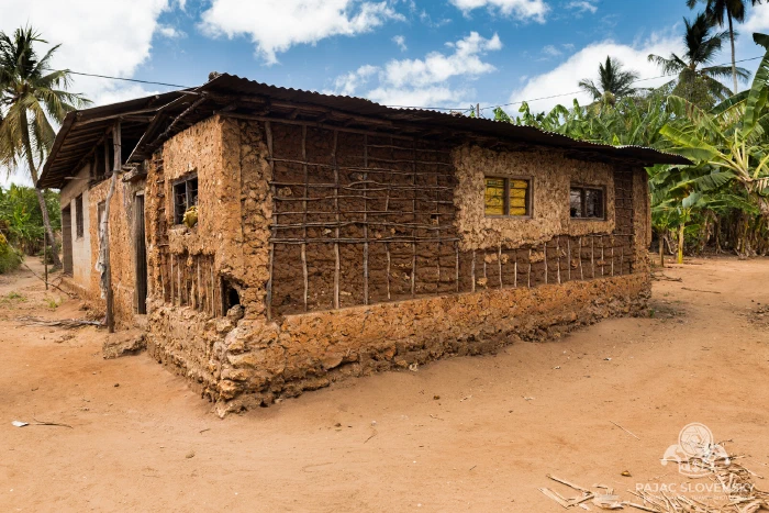 Mud-brick house drying to the colour of the road