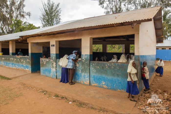 Pupils along the school veranda