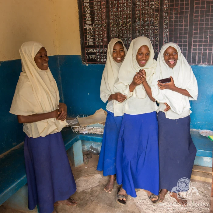 Four schoolgirls, composed and curious