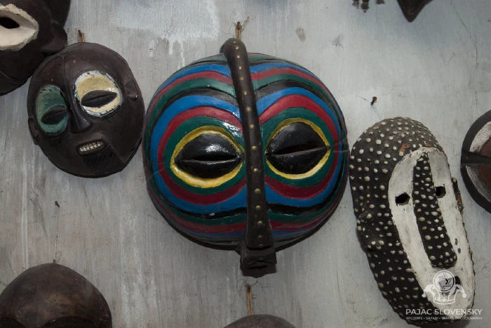 Close-up of a carved and painted African mask