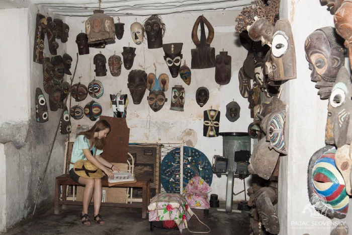Inside a Stone Town curio shop, every surface covered