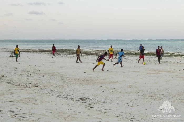 Seaweed farmers working their lines in the low-tide lagoon